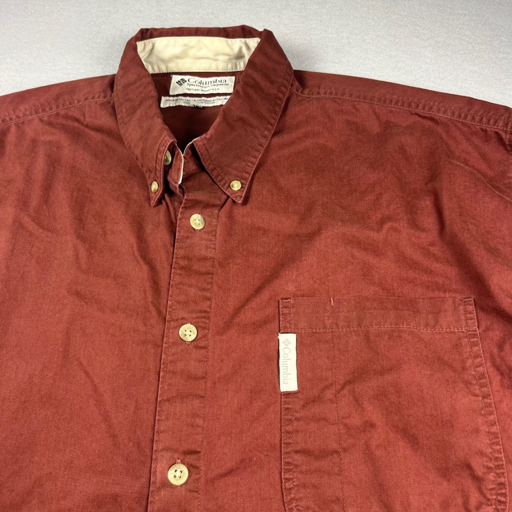 Columbia Mens XL Rust Red Cotton Button Down Long Sleeve Shirt Pocket Regular
